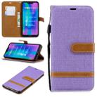 Color Matching Denim Texture Leather Case for Huawei Honor 8C, with Holder & Card Slots & Wallet & Lanyard(Purple) - 1