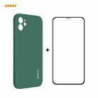 For iPhone 11 Hat-Prince ENKAY ENK-PC0642 Liquid Silicone Straight Edge Shockproof Protective Case + 0.26mm 9H 2.5D Full Glue Full Coverage Tempered Glass Protector Film(Dark Green) - 1