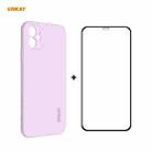 For iPhone 11 Hat-Prince ENKAY ENK-PC0642 Liquid Silicone Straight Edge Shockproof Protective Case + 0.26mm 9H 2.5D Full Glue Full Coverage Tempered Glass Protector Film(Purple) - 1