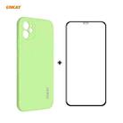 For iPhone 11 Hat-Prince ENKAY ENK-PC0642 Liquid Silicone Straight Edge Shockproof Protective Case + 0.26mm 9H 2.5D Full Glue Full Coverage Tempered Glass Protector Film(Light Green) - 1