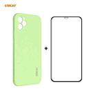 For iPhone 11 Pro Hat-Prince ENKAY ENK-PC0652 Liquid Silicone Straight Edge Shockproof Protective Case+ 0.26mm 9H 2.5D Full Glue Full Coverage Tempered Glass Protector Film(Light Green) - 1