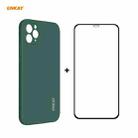 For iPhone 11 Pro Max Hat-Prince ENKAY ENK-PC0662 Liquid Silicone Straight Edge Shockproof Protective Case + 0.26mm 9H 2.5D Full Glue Full Coverage Tempered Glass Protector Film(Dark Green) - 1