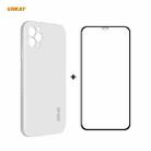 For iPhone 11 Pro Max Hat-Prince ENKAY ENK-PC0662 Liquid Silicone Straight Edge Shockproof Protective Case + 0.26mm 9H 2.5D Full Glue Full Coverage Tempered Glass Protector Film(Beige) - 1