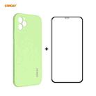 For iPhone 11 Pro Max Hat-Prince ENKAY ENK-PC0662 Liquid Silicone Straight Edge Shockproof Protective Case + 0.26mm 9H 2.5D Full Glue Full Coverage Tempered Glass Protector Film(Light Green) - 1