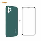 For iPhone 12 mini Hat-Prince ENKAY ENK-PC0672 Liquid Silicone Straight Edge Shockproof Case + 0.26mm 9H 2.5D Full Glue Tempered Glass Film(Dark Green) - 1
