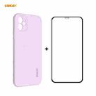 For iPhone 12 mini Hat-Prince ENKAY ENK-PC0672 Liquid Silicone Straight Edge Shockproof Case + 0.26mm 9H 2.5D Full Glue Tempered Glass Film(Purple) - 1