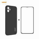 For iPhone 12 mini Hat-Prince ENKAY ENK-PC0672 Liquid Silicone Straight Edge Shockproof Case + 0.26mm 9H 2.5D Full Glue Tempered Glass Film(Black) - 1