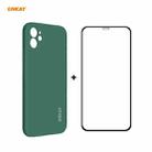 For iPhone 12 Hat-Prince ENKAY ENK-PC0682 Liquid Silicone Straight Edge Shockproof Case + 0.26mm 9H 2.5D Full Glue Tempered Glass Film(Dark Green) - 1