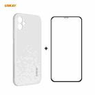 For iPhone 12 Hat-Prince ENKAY ENK-PC0682 Liquid Silicone Straight Edge Shockproof Case + 0.26mm 9H 2.5D Full Glue Tempered Glass Film(Beige) - 1