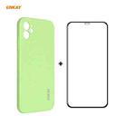 For iPhone 12 Hat-Prince ENKAY ENK-PC0682 Liquid Silicone Straight Edge Shockproof Case + 0.26mm 9H 2.5D Full Glue Tempered Glass Film(Light Green) - 1