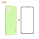 For iPhone 12 Pro Hat-Prince ENKAY ENK-PC0692 Liquid Silicone Straight Edge Shockproof Case + 0.26mm 9H 2.5D Full Glue Tempered Glass Film(Light Green) - 1