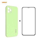 For iPhone 12 Pro Max Hat-Prince ENKAY ENK-PC0702 Liquid Silicone Straight Edge Shockproof Case + 0.26mm 9H 2.5D Full Glue Tempered Glass Film(Light Green) - 1