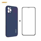 For iPhone 12 Pro Max Hat-Prince ENKAY ENK-PC0702 Liquid Silicone Straight Edge Shockproof Case + 0.26mm 9H 2.5D Full Glue Tempered Glass Film(Dark Blue) - 1