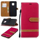 Color Matching Denim Texture Leather Case for Huawei Mate 20 Pro, with Holder & Card Slots & Wallet & Lanyard(Red) - 1