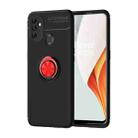 For OnePlus N100 Metal Ring Holder 360 Degree Rotating TPU Case(Black+Red) - 1