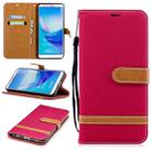 Color Matching Denim Texture Leather Case for Huawei Y9 2018 & Enjoy 8 Plus , with Holder & Card Slots & Wallet & Lanyard(Red) - 1