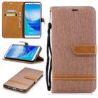 Color Matching Denim Texture Leather Case for Huawei Y9 2018 & Enjoy 8 Plus , with Holder & Card Slots & Wallet & Lanyard(Brown) - 1