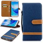 Color Matching Denim Texture Leather Case for Huawei Y9 2018 & Enjoy 8 Plus , with Holder & Card Slots & Wallet & Lanyard(Dark Blue) - 1