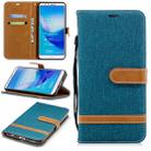 Color Matching Denim Texture Leather Case for Huawei Y9 2018 & Enjoy 8 Plus , with Holder & Card Slots & Wallet & Lanyard(Green) - 1