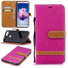 Color Matching Denim Texture Leather Case for Huawei P Smart / Enjoy 7S, with Holder & Card Slots & Wallet & Lanyard(Rose Red) - 1