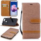 Color Matching Denim Texture Leather Case for Huawei P Smart / Enjoy 7S, with Holder & Card Slots & Wallet & Lanyard(Brown) - 1