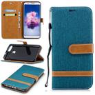 Color Matching Denim Texture Leather Case for Huawei P Smart / Enjoy 7S, with Holder & Card Slots & Wallet & Lanyard(Green) - 1