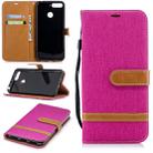 Color Matching Denim Texture Leather Case for Huawei Honor 7A & Y6 (2018), with Holder & Card Slots & Wallet & Lanyard(Rose Red) - 1