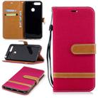Color Matching Denim Texture Leather Case for Huawei Honor 7A & Y6 (2018), with Holder & Card Slots & Wallet & Lanyard(Red) - 1