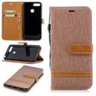 Color Matching Denim Texture Leather Case for Huawei Honor 7A & Y6 (2018), with Holder & Card Slots & Wallet & Lanyard(Brown) - 1