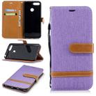 Color Matching Denim Texture Leather Case for Huawei Honor 7A & Y6 (2018), with Holder & Card Slots & Wallet & Lanyard(Purple) - 1