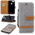 Color Matching Denim Texture Leather Case for Huawei Honor 7A & Y6 (2018), with Holder & Card Slots & Wallet & Lanyard(Gray) - 1