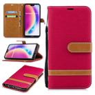 Color Matching Denim Texture Leather Case for Huawei  P20 Lite & Nove 3e , with Holder & Card Slots & Wallet & Lanyard(Red) - 1