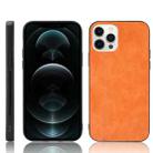 For iPhone 12 / 12 Pro Shockproof Sewing Cow Pattern Skin PC + PU + TPU Case(Orange) - 1