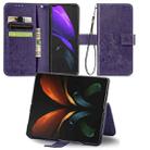 For Samsung Galaxy Z Fold2 Four-leaf Clasp Embossed Buckle Mobile Phone Protection Leather Case with Lanyard & Card Slot & Wallet & Bracket Function(Purple) - 1