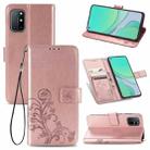 For OnePlus 8T Four-leaf Clasp Embossed Buckle Mobile Phone Protection Leather Case with Lanyard & Card Slot & Wallet & Bracket Function(Rose Gold) - 1