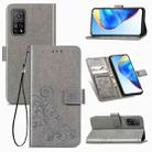 For Xiaomi Mi 10T / Redmi K30S Four-leaf Clasp Embossed Buckle Mobile Phone Protection Leather Case with Lanyard & Card Slot & Wallet & Bracket Function(Gray) - 1