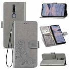 For Nokia 2.4 Four-leaf Clasp Embossed Buckle Mobile Phone Protection Leather Case with Lanyard & Card Slot & Wallet & Bracket Function(Gray) - 1