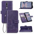 For Nokia 2.4 Four-leaf Clasp Embossed Buckle Mobile Phone Protection Leather Case with Lanyard & Card Slot & Wallet & Bracket Function(Purple) - 1