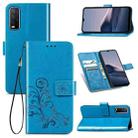 For vivo Y20 Four-leaf Clasp Embossed Buckle Mobile Phone Protection Leather Case with Lanyard & Card Slot & Wallet & Bracket Function(Blue) - 1