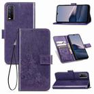 For vivo Y20 Four-leaf Clasp Embossed Buckle Mobile Phone Protection Leather Case with Lanyard & Card Slot & Wallet & Bracket Function(Purple) - 1