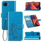 For OPPO F17 Four-leaf Clasp Embossed Buckle Mobile Phone Protection Leather Case with Lanyard & Card Slot & Wallet & Bracket Function(Blue) - 1