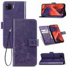 For OPPO F17 Four-leaf Clasp Embossed Buckle Mobile Phone Protection Leather Case with Lanyard & Card Slot & Wallet & Bracket Function(Purple) - 1