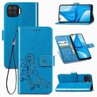 For OPPO F17 Pro Four-leaf Clasp Embossed Buckle Mobile Phone Protection Leather Case with Lanyard & Card Slot & Wallet & Bracket Function(Blue) - 1