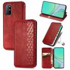 For OnePlus 8T Cubic Grid Pressed Horizontal Flip Magnetic PU Leather Case with Holder & Card Slots & Wallet(Red) - 1