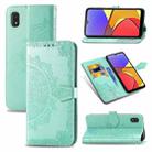 For Samsung Galaxy A21 (JP Version) Mandala Flower Embossed Horizontal Flip Leather Case with Bracket / Card Slot / Wallet / Lanyard(Green) - 1