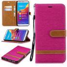 Color Matching Denim Texture Leather Case for Huawei Honor 7C / Enjoy 8, with Holder & Card Slots & Wallet & Lanyard(Rose Red) - 1