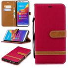 Color Matching Denim Texture Leather Case for Huawei Honor 7C / Enjoy 8, with Holder & Card Slots & Wallet & Lanyard(Red) - 1