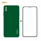 For iPhone X / XS Hat-Prince ENKAY ENK-PC0712 Liquid Silicone Straight Edge Shockproof Protective Case + 0.26mm 9H 2.5D Full Glue Full Screen Tempered Glass Film(Dark Green) - 1