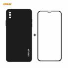 For iPhone X / XS Hat-Prince ENKAY ENK-PC0712 Liquid Silicone Straight Edge Shockproof Protective Case + 0.26mm 9H 2.5D Full Glue Full Screen Tempered Glass Film(Black) - 1