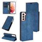 For Samsung Galaxy S21 5G Retro-skin Business Magnetic Suction Leather Case with Holder & Card Slots & Wallet(Dark Blue) - 1